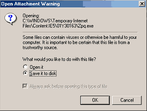 Outlook 5 attachment disposition dialog.