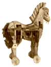 Trojan Horse, used by Greeks to get inside the walls of Troy by pretending to be a marvelous free gift.